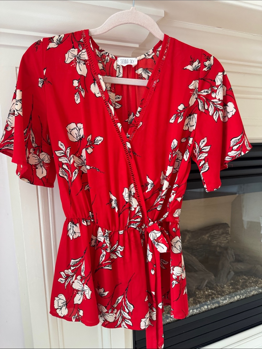 Sienna Sky Red and White Floral Peplum Blouse